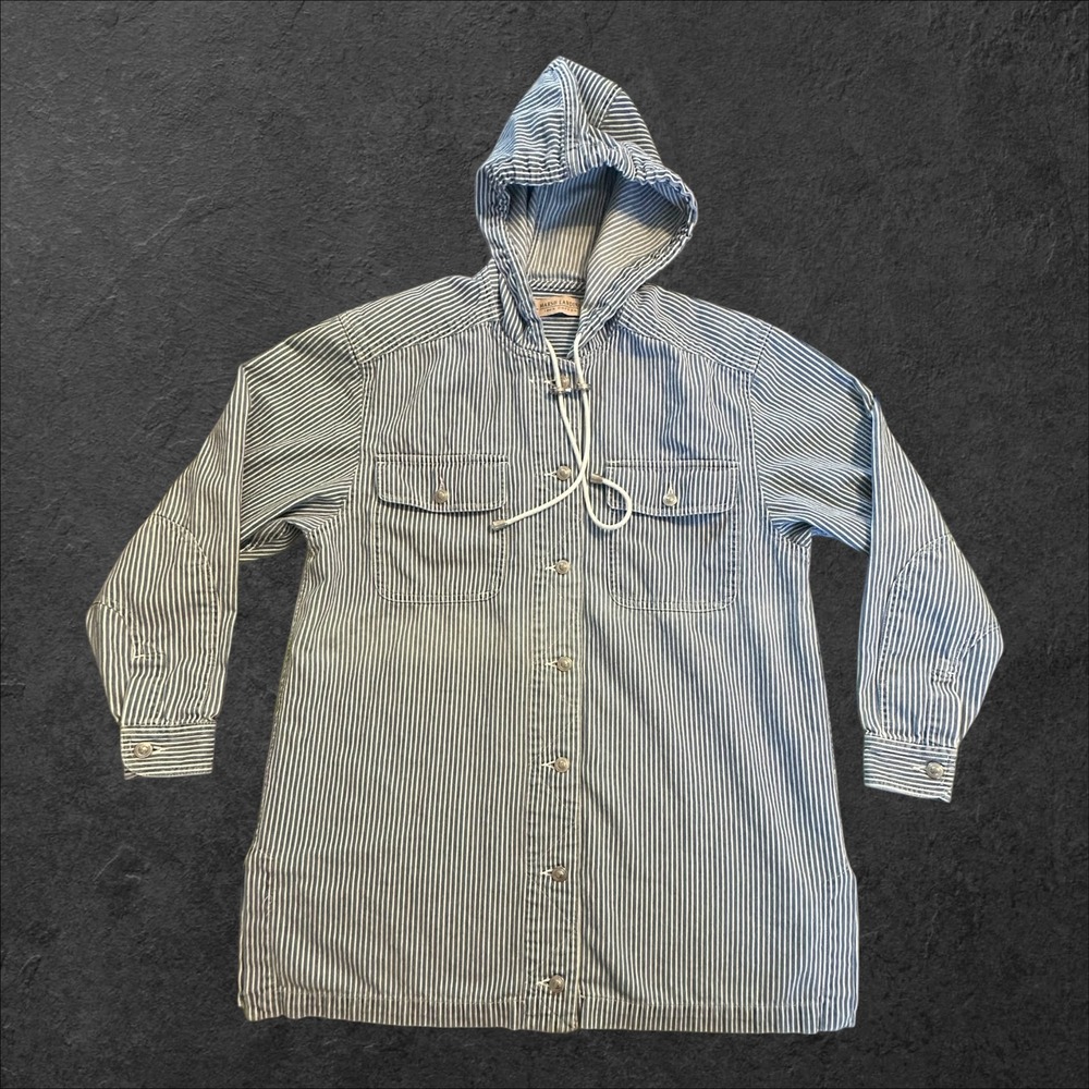 Vintage Marsh Landing Hooded Stripe Chore Jacket‎ Coat 100% Cotton Made HK